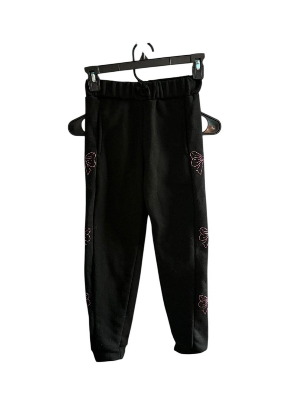 Girls’ Cozy Black Pants – Pink Bow Detail by Emma & Eleni Sz small